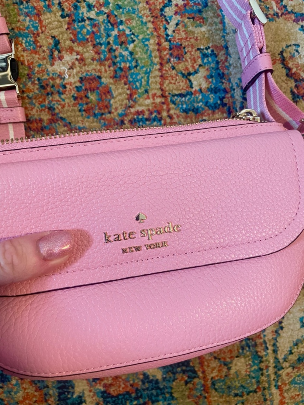 NWT Kate Spade - Pink Pebbled Summer Leather Crossbody with Adjustable Strap - Picture 3 of 5